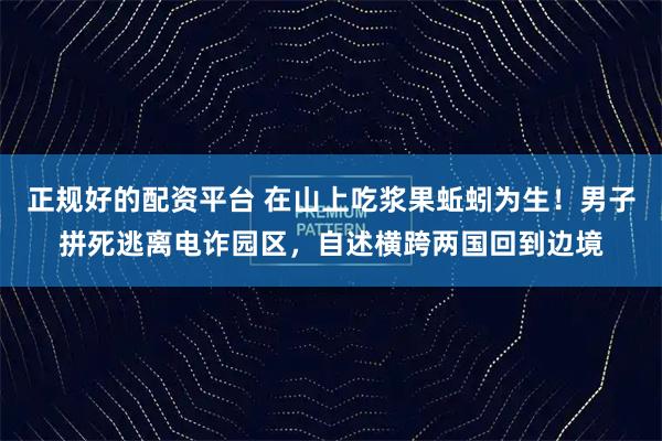 正规好的配资平台 在山上吃浆果蚯蚓为生！男子拼死逃离电诈园区，自述横跨两国回到边境