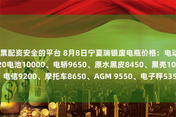 股票配资安全的平台 8月8日宁夏瑞银废电瓶价格：电动9750、白壳9850、120电池10000、电轿9650、原水黑皮8450、黑壳10100、电信9200、摩托车8650、AGM 9550、电子秤5350、2公斤8750。（单位：元/吨）